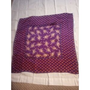 Vintage Unbranded Purple Rose/ Paisley Square Scarf Silk Or Polyester 35 In‎